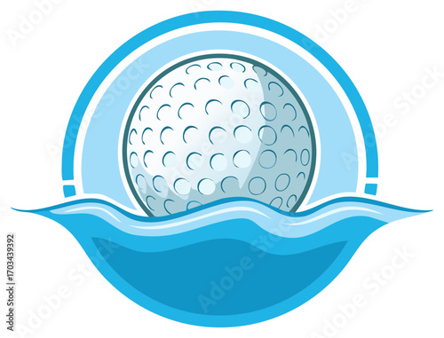 Stylized Golf Ball Emerging from Abstract Waves Circle Frame Sport Graphic