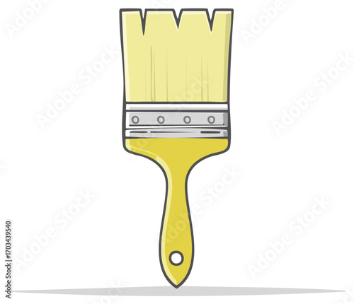 Illustration of Yellow Paint Brush with Trim and Handle for House Painting