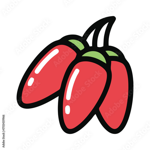 Stylized Vector Illustration of Goji Berries with Red Berries and Green Stems