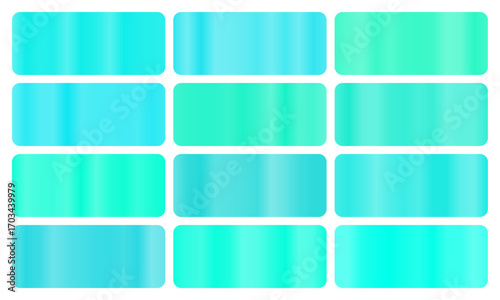  Turquoise gradient, A set of tropical blue glossy gradients, The texture of a smooth lagoon surface. A collection of exotic metallic gradients, paradise gradients, turquoise pack, Vector illustration