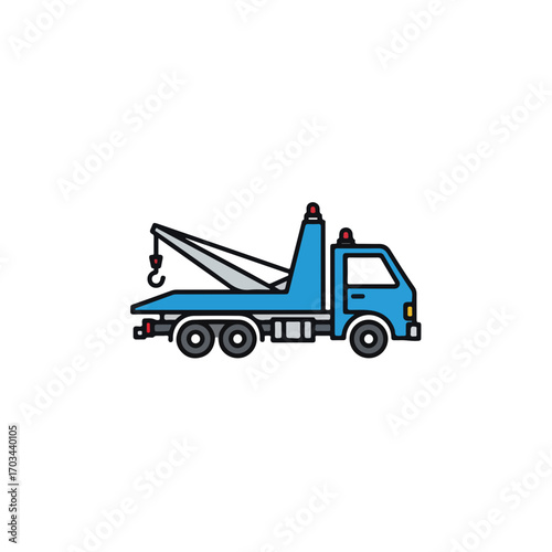 Tow truck design showcasing assistance service for broken down vehicles. Tow truck design represents roadside assistance, offering emergency support and car recovery.