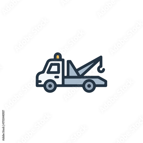 Tow truck driver operates tow truck with breakdown assistance at roadside. Tow truck and driver ensure vehicle recovery and emergency support on accident site.