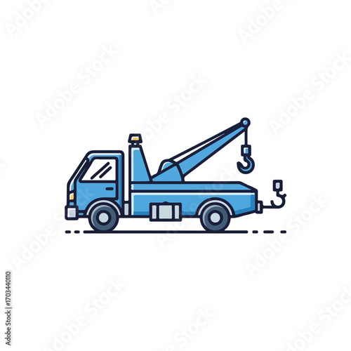 Tow truck symbol depicts vehicle for roadside assistance and emergency service. Tow truck assistance also includes transportation and rescue of automobile that broke down.