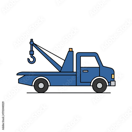 Tow truck icon showing rescue assistance, towing roadside vehicle with mechanic. Tow truck offering emergency roadside assistance and repair. Tow truck design for commercial logistics,