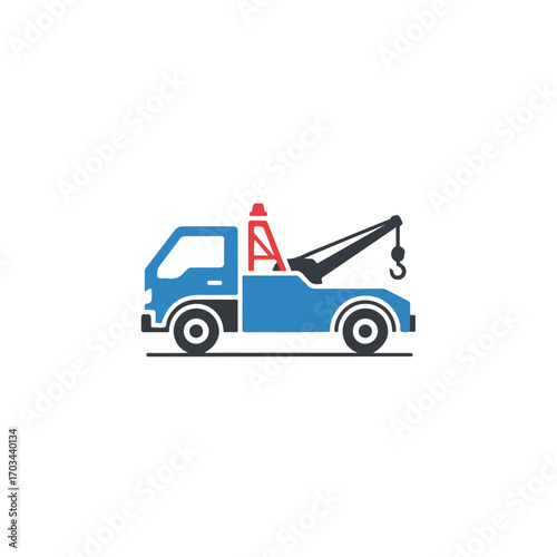 Isolated tow truck icon for emergency roadside assistance, depicting vehicle recovery. Depiction of tow truck services includes rescue and breakdown assistance, highlighting roadside service.