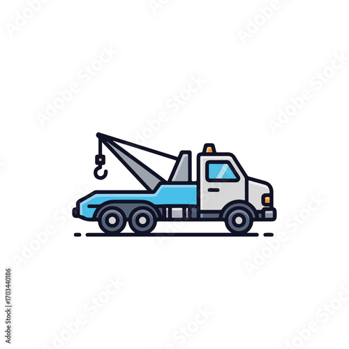 Tow truck service on road for vehicle assistance with tow truck driver. Tow truck driver in uniform provides roadside assistance and breakdown support.