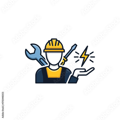 Electrical services illustrated with a faceless worker in uniform, electrical services are often needed in homes or businesses.