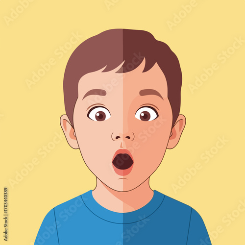 Astonished boy is seen as kids reading exciting book. Kids reading an adventure story makes him look with great surprise, while kids reading provides an entertaining activity for children.