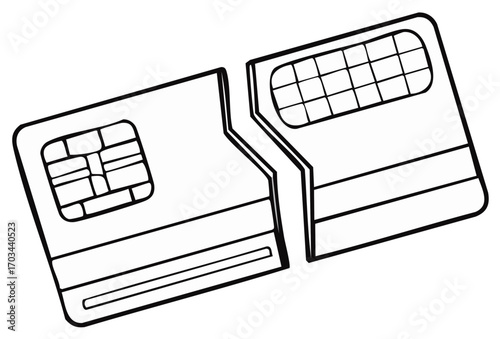 Hand Drawn Broken SIM Card Outline Depicting Disconnected Mobile Phone Service