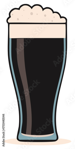 Vector illustration of a pint of dark stout beer with a creamy foam head