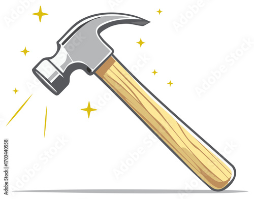 Cartoon illustration of a hammer with sparkling effects