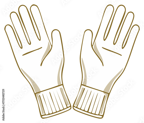 Two open hands wearing thin outline gloves with ribbed cuffs