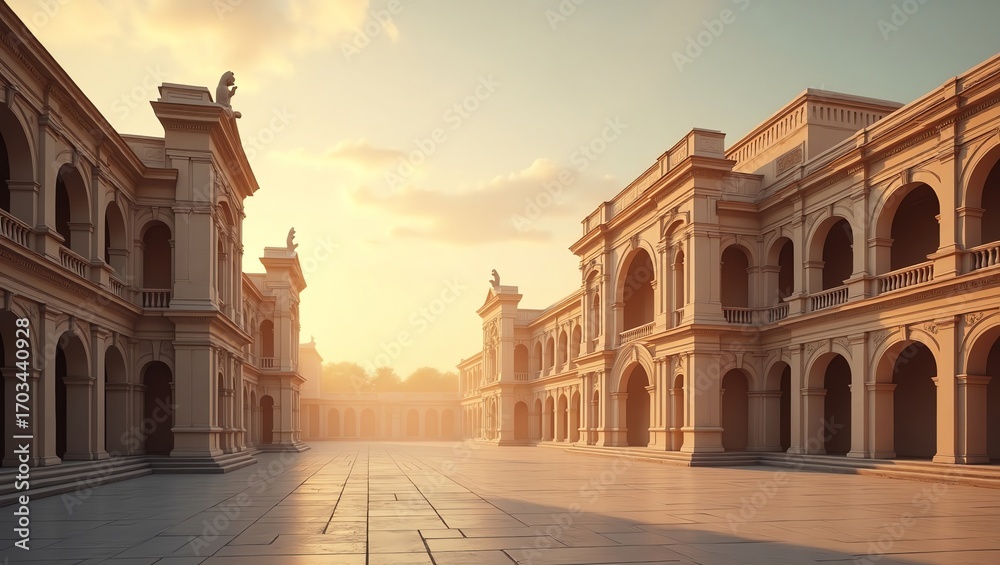 Fototapeta premium Classical architecture courtyard at sunset