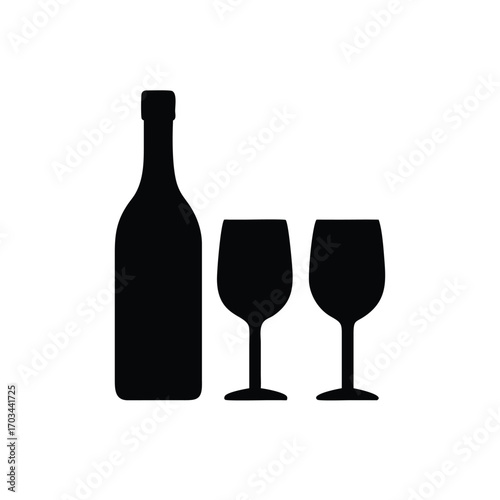 Wine Bottle and Glasses Silhouette