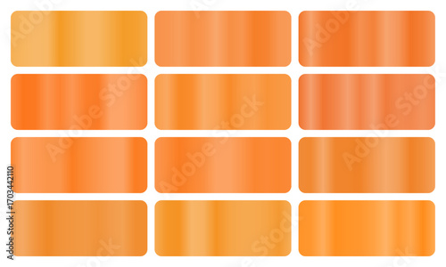Tangerine gradient, A set of tropical orange glossy gradients, The texture of a smooth citrus surface. A collection of juicy metallic gradients, fresh gradients, tangerine pack, Vector illustration, v