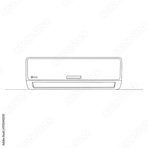 Minimal air conditioner on white background, a simple line drawing. Air conditioner unit provides cooling and climate control in interior spaces.
