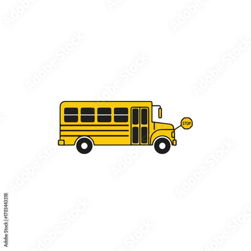 Iconic school bus in bright yellow against clean white backdrop. Classic school bus represents transportation for students, commuting to school.
