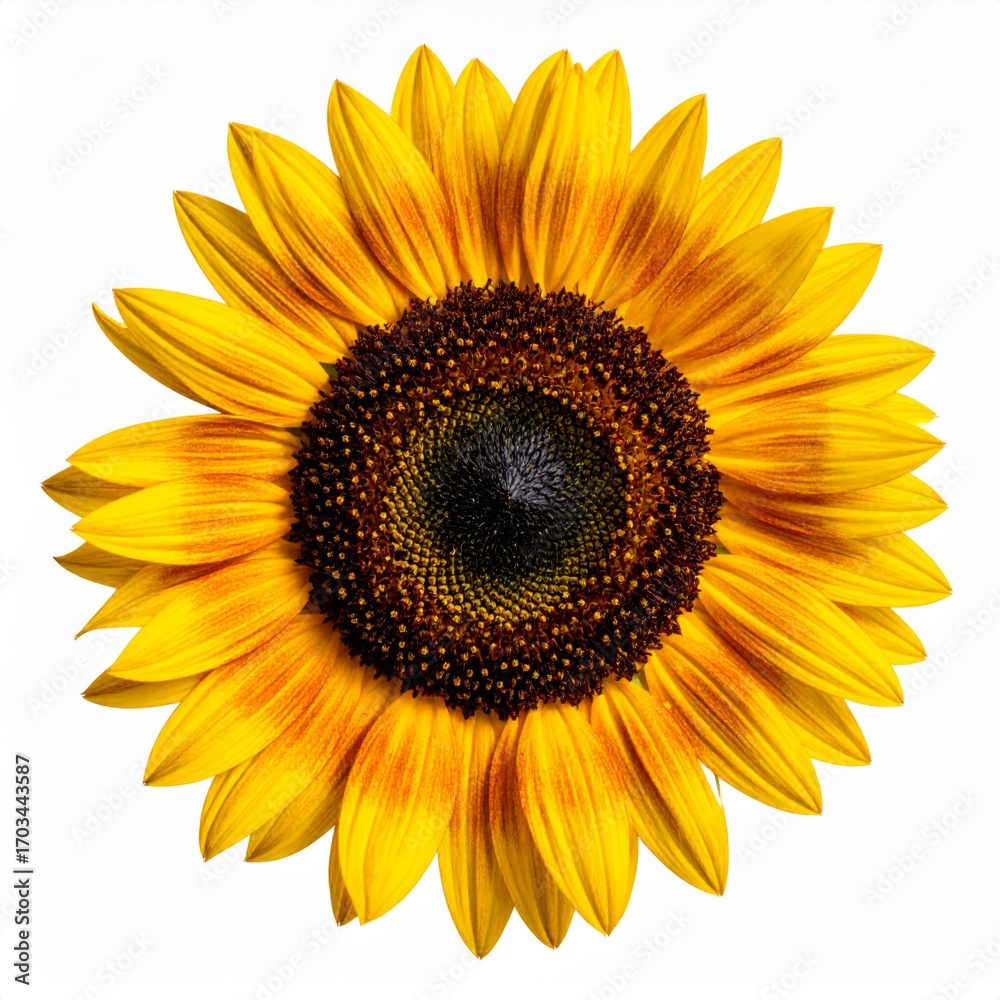 Fototapeta premium Radiant Yellow Sunflower with Golden Petals and Dark Central Disk Isolated on White