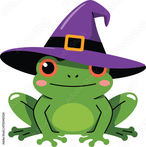 Charming Frog Wizard with Purple Hat on Transparent Background Vector Illustration