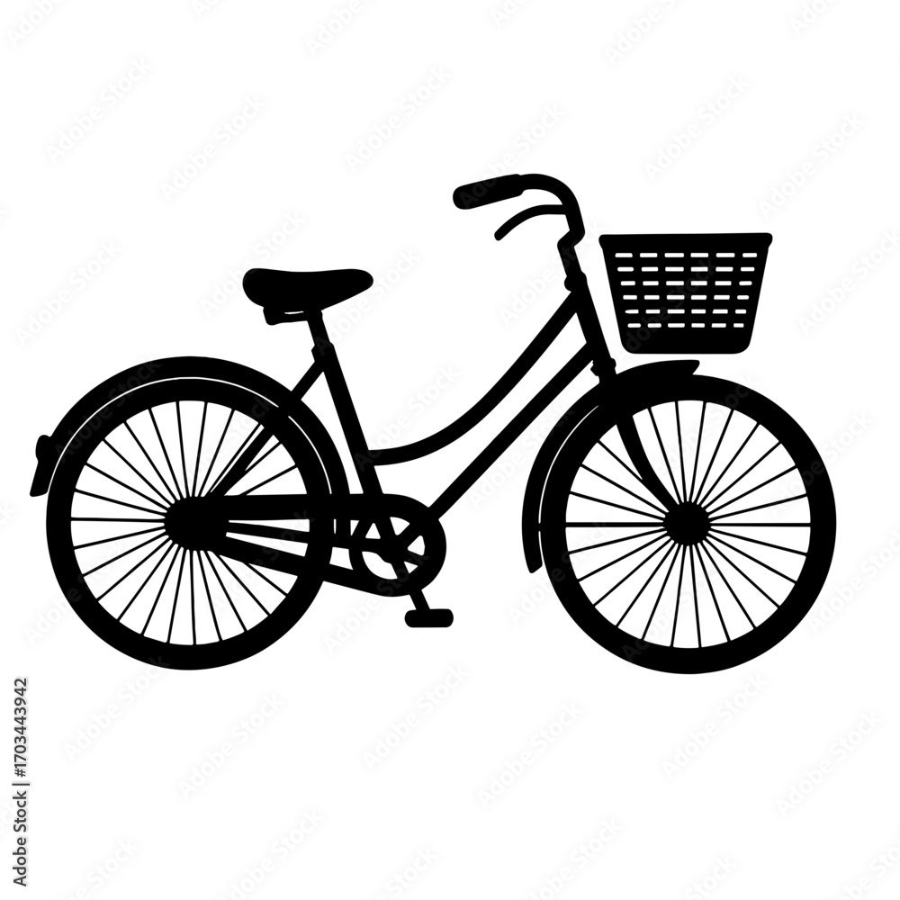 Fototapeta premium Bicycle with Basket Silhouette Vintage Bike Illustration