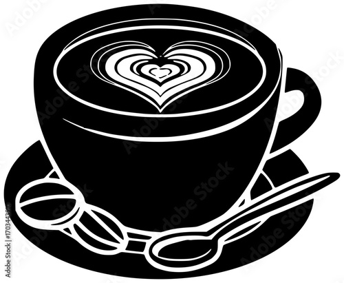 cafe illustration cappuccino silhouette latte logo espresso icon drink outline coffee hot beverage art breakfast cup caffeine morning barista shape with vector graphic background