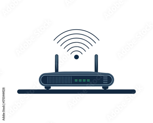 Wi-Fi Router Vector Illustration – Wireless Internet Device with Signal Icon