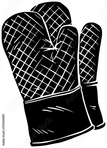 kitchen illustration cooking silhouette oven logo food icon heat outline home mitt glove safety utensil kitchenware protection hand tool shape kids vector graphic background