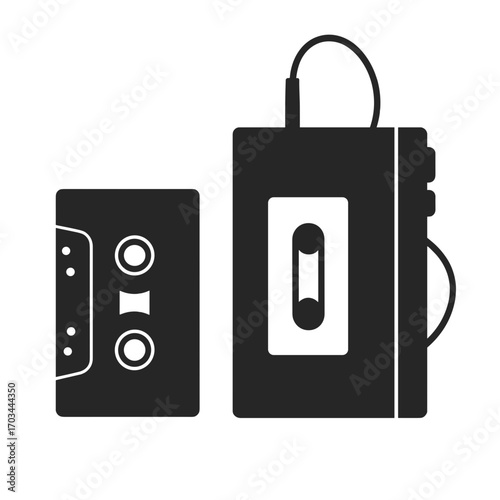 Retro Walkman and Cassette Tape Silhouette Illustration