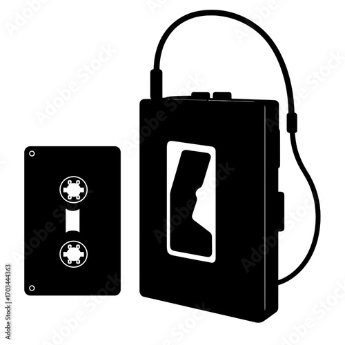 Retro Walkman and Cassette Tape Silhouette Illustration