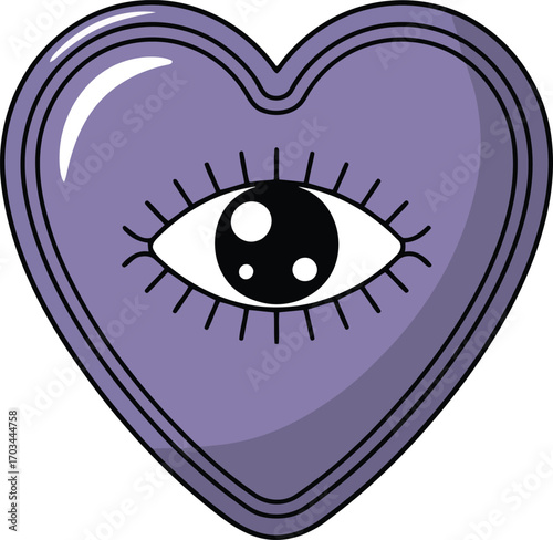Mystical Heart Eye Symbol Illustration with Lilac Color Palette and Smooth Shading on Transparent