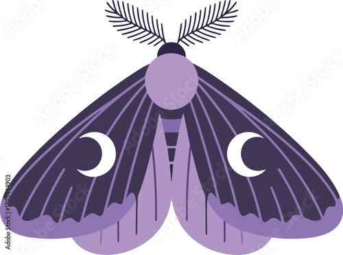 Pastel Purple Lunar Moth Illustration with Crescent Moons Delicate Insect Design