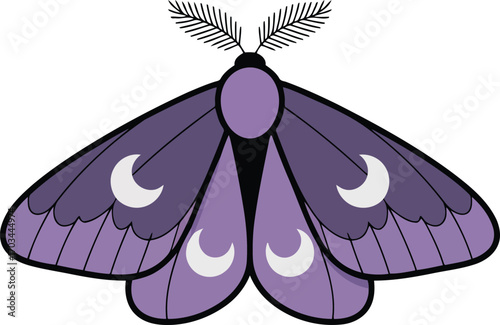 Purple Lunar Moth Illustration with Crescent Moons Elegant Insect Design for Art Projects