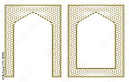Golden Islamic Archway Frames with Ornamental Lattice