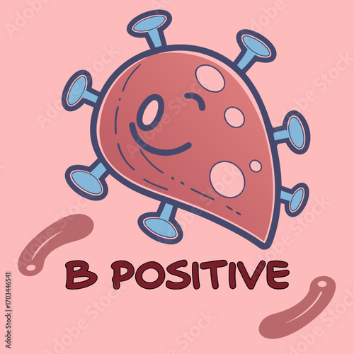 Cheerful B Positive blood type character design for medical awareness, blood donation campaigns, and healthcare education with happy face