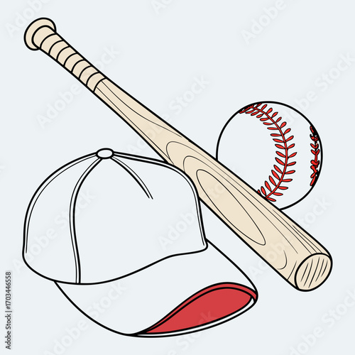 Get Ready to Play Ball with Baseball Bat, Ball, and Cap, a Timeless Classic, Perfect for Sports Enthusiasts and Game Day Fun!