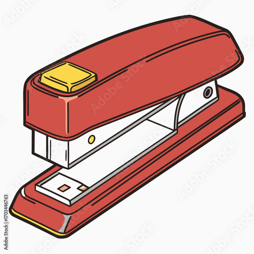 Vibrant red and yellow stapler ready to organize documents for efficient office productivity and streamlined workflows
