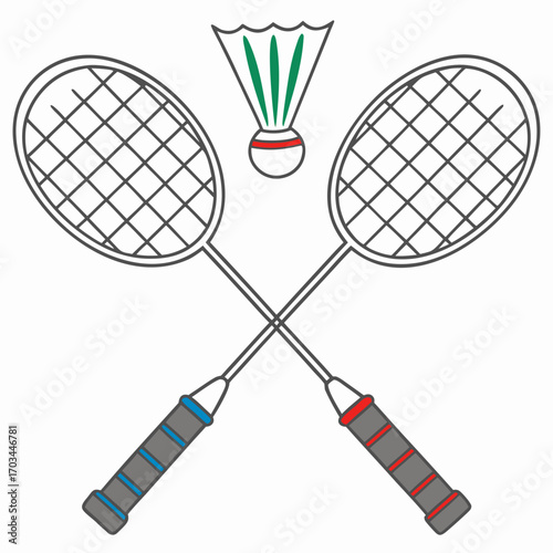 Badminton rackets and shuttlecock vector illustration for sports equipment and game design with badminton theme