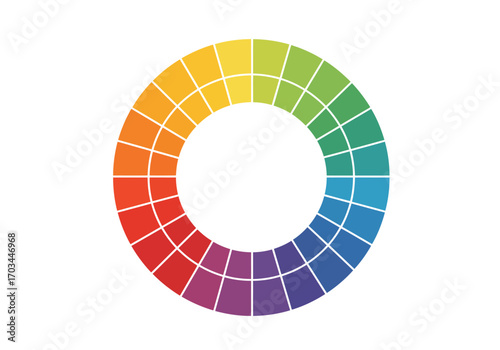 A segmented color wheel showing gradual transitions between various colors marked by white grid lines