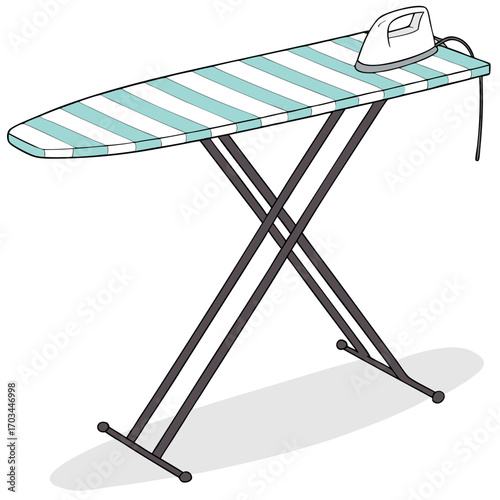 Ironing board and iron vector illustration for laundry room equipment home appliance ironing clothes press tool