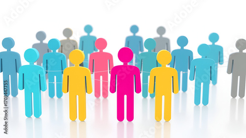 Group of connected figures representing a network, collaboration, teamwork, or social connections. Concept for leadership, unity, and cooperation.