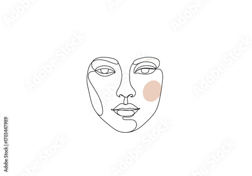 Line art of a face Minimalist design with subtle color on cheek