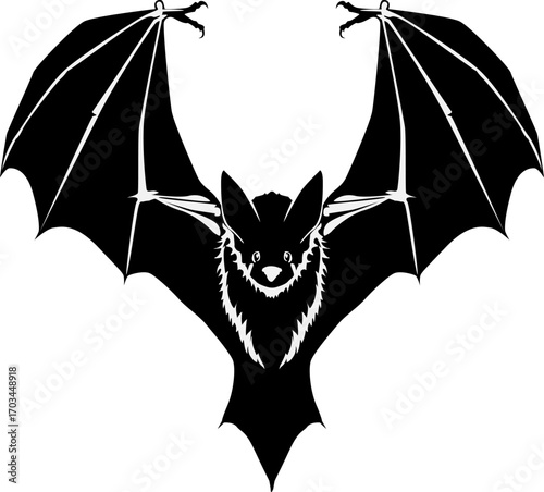 Flying bat vector illustration. Silhouette vector of flying bat on white background.