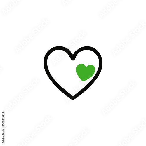 Simple black outline heart shape with a smaller green heart inside
