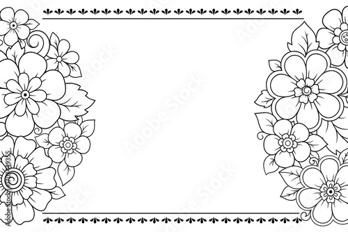 Frame in eastern tradition. Stylized with henna tattoos decorative pattern for decorating covers for book, notebook, casket, magazine, postcard and folder. Flower border in mehndi style.
