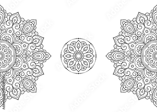 Circular pattern in form of mandala with flower for Henna, Mehndi, tattoo, decoration. Decorative ornament in ethnic oriental style. Outline doodle hand draw vector illustration.
