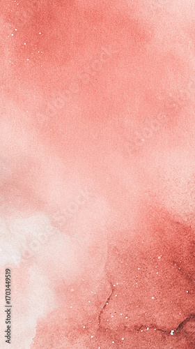 Coral Watercolor Background with Abstract Texture and White Paint Splatters