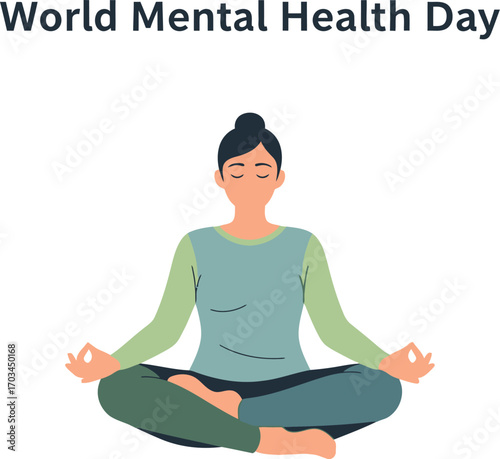 World mental health day illustration with woman meditating to promote well-being