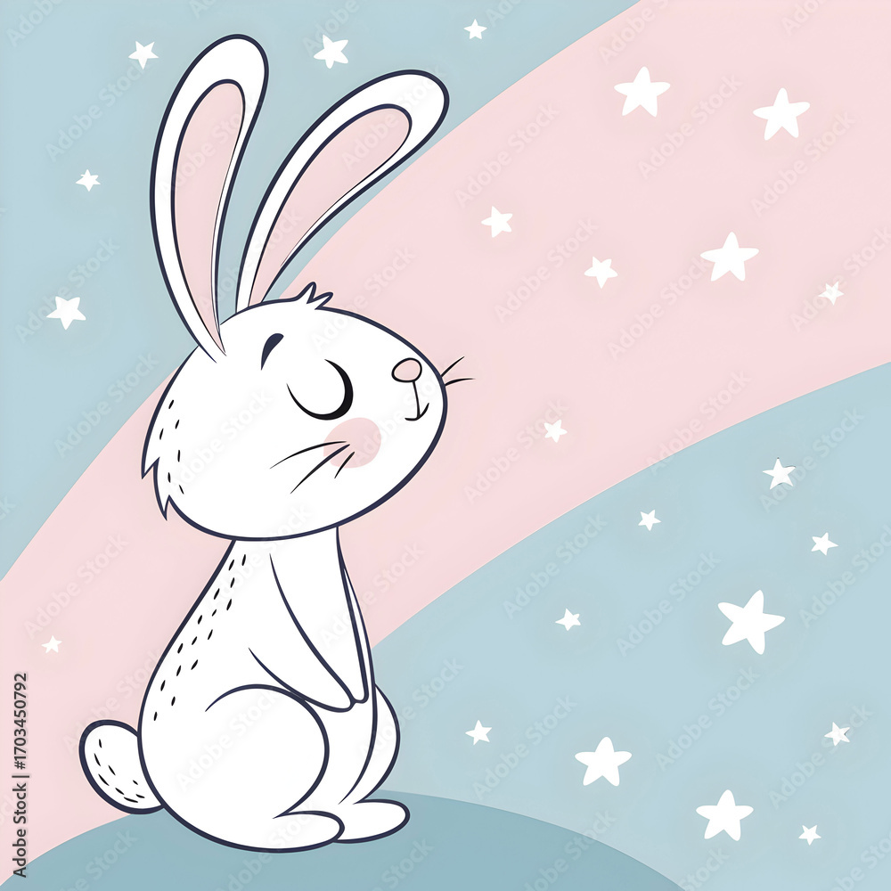 Obraz premium cute white rabbit with eyes closed with gradient