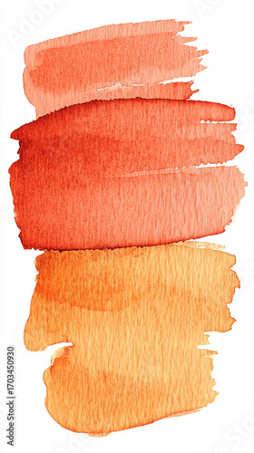 Abstract Watercolor Paint Swatches in Warm Red and Orange Gradient with Textured Brushstrokes on White Background