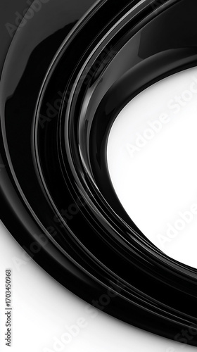 Modern Abstract Black Glossy Wavy Lines with White Background Space
